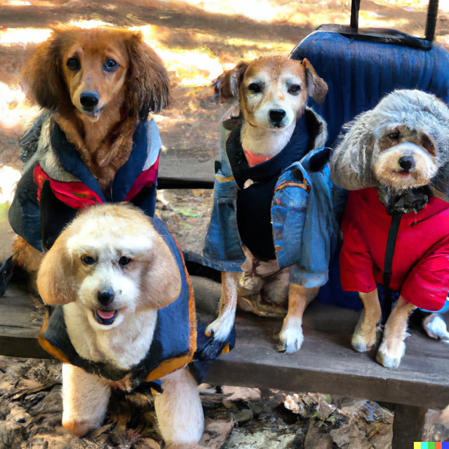 DALL·E 2022-07-19 17.33.40 - A photo of a group of dogs in a traveler outfit.png