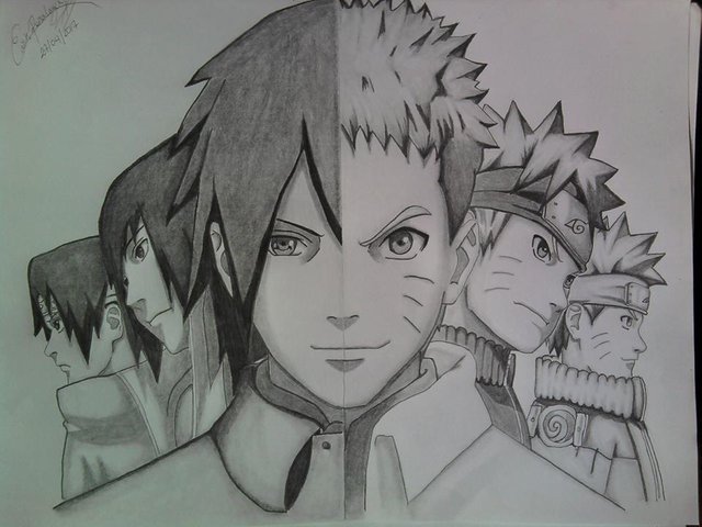 KREA - Pencil drawing of Naruto and Sasuke