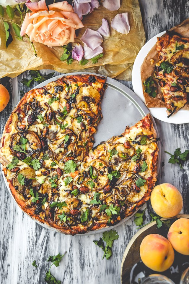 Balsamic Roasted Peach, Almond, & Cilantro Pizza (Vegan)-4.jpg