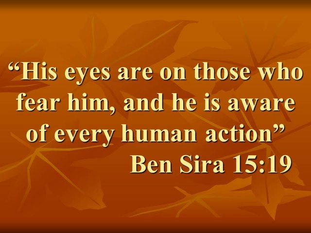 God is my shield. His eyes are on those who fear him, and he is aware of every human action. Ben Sira 15,19.jpg