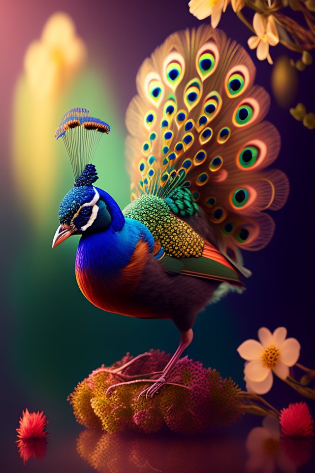 a BEAUTIFUL PEACOCK on a branch with spring flower (2).jpg