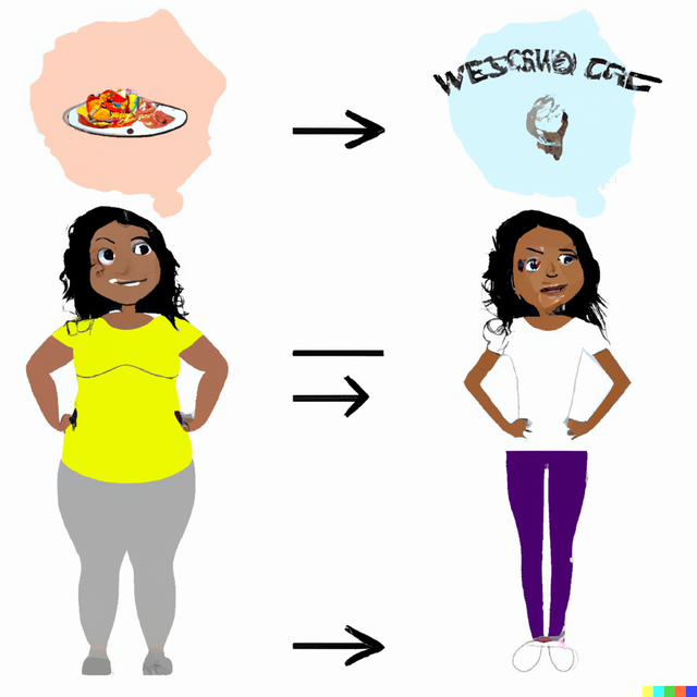 DALL·E 2022-11-11 19.22.24 - A girl thinking for a Weight Loss Program versus Developing Your Own.png