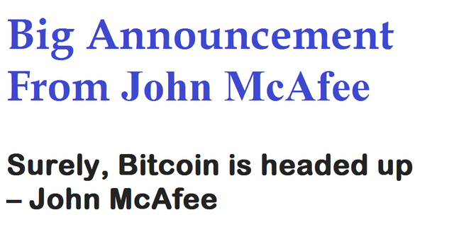 Surely Bitcoin Is Headed Up John Mcafee Steemit - 