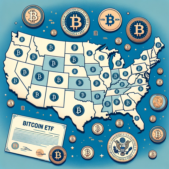 www.consulting24.co Illustration of a detailed USA map in soft blue tones. Superimposed on the map are symbols of Bitcoin coins, scattered across various regions. In the .png