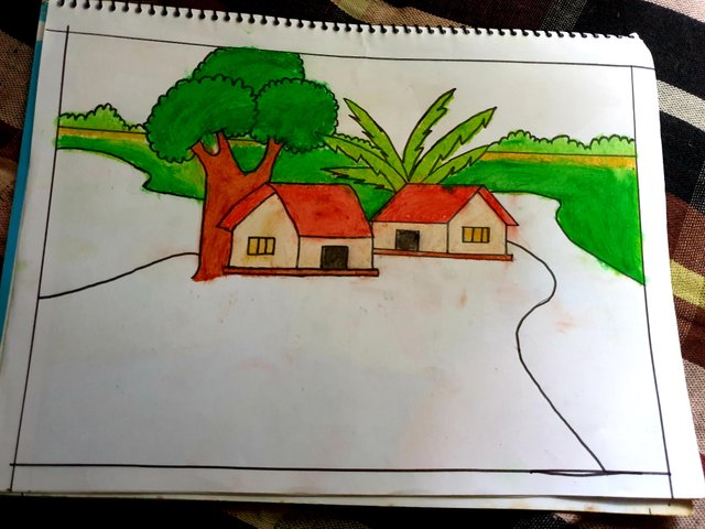 How to Draw easy village 🏠🏡🌴🌳Scenery//most simple scenery drawing//आसानी...  | Easy scenery drawing, Easy drawings, Sketches easy