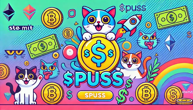 DALL·E 2025-02-24 03.58.28 - A fun and colorful banner for the $PUSS token, featuring playful cat graphics, crypto-themed elements, and vibrant colors. The design should have a ch.webp