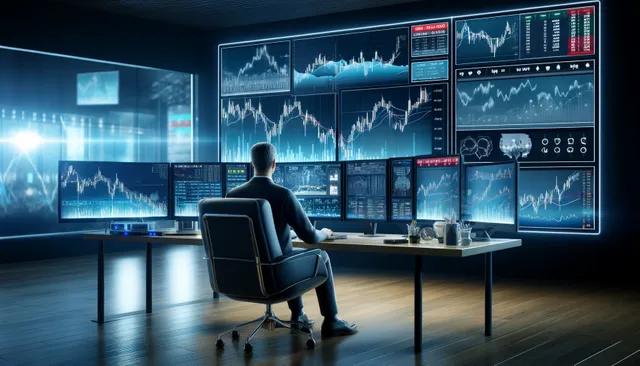 DALL·E 2024-06-11 06.20.28 - A realistic image of a trading setup for scalping in futures trading. The image shows a modern trading desk with multiple monitors displaying real-tim.webp