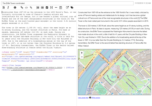 Inline iframe with embeded OpenStreetMap. Link outside main code, styled and added link to local image resource for offline view.