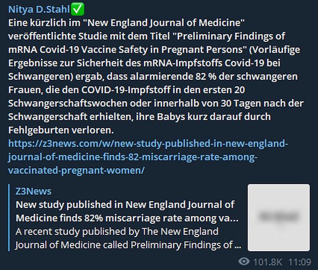 Neue im New England Journal of Medicine veröffentlichte Studie zeigt eine Fehlgeburtsrate von 82 Prozent bei geimpften schwangeren Frauen.jpg