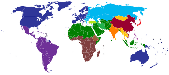 Mapa del Choque de Civilizaciones de Samuel Huntington - wikipedia.png