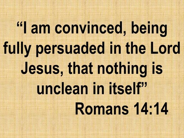 Spiritual belief. I am conviced, being fully persuaded in the Lord Jesus, that nothing is unclean in itself.jpg