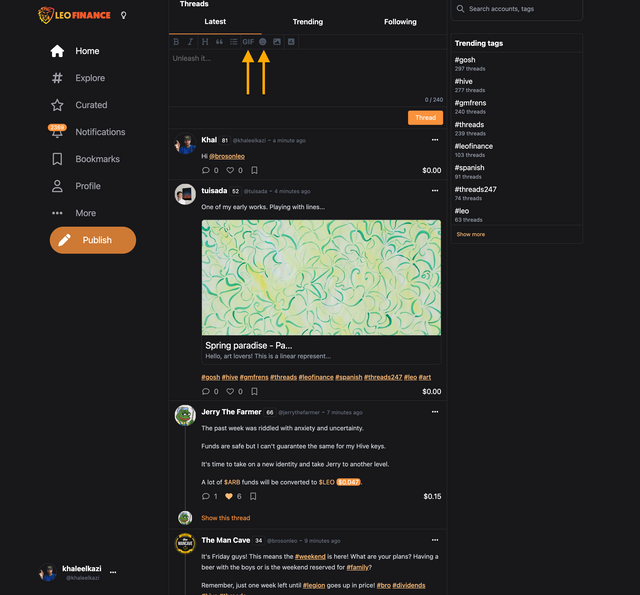 Screenshot of the best Web3 social media platform, Threads, showing the new GIFs feature.