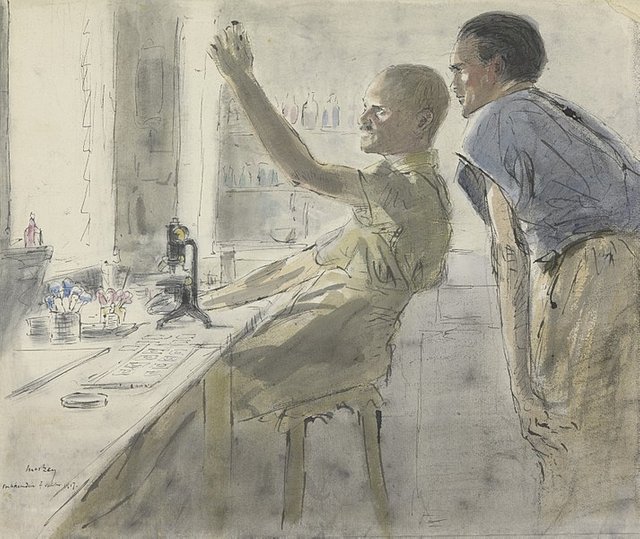 713px-Bacteria_-_in_the_laboratory_of_a_field_hospital_the_London_specialist_and_his_assistant_examine_the_contents_of_a_test_tube_Art.IWMART2939.jpg