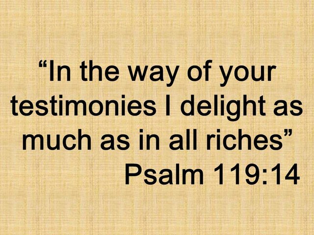 The true bible spirituality. In the way of your testimonies I delight as much as in all riches. Psalm 119,14.jpg