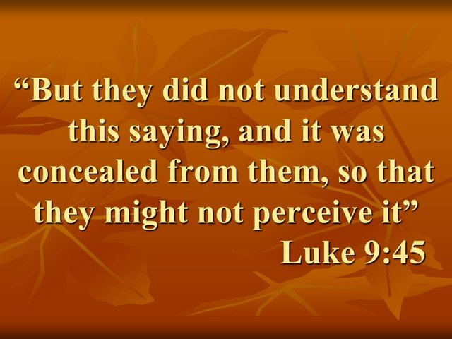 Jesus and the disciples. But they did not understand this saying, and it was concealed from them, so that they might not perceive it. Luke 9,45.jpg