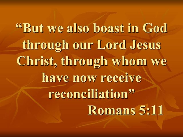 Hope and salvation. But we also boast in God through our Lord Jesus Christ, through whom we have now receive reconciliation. Romans 5,11.jpg