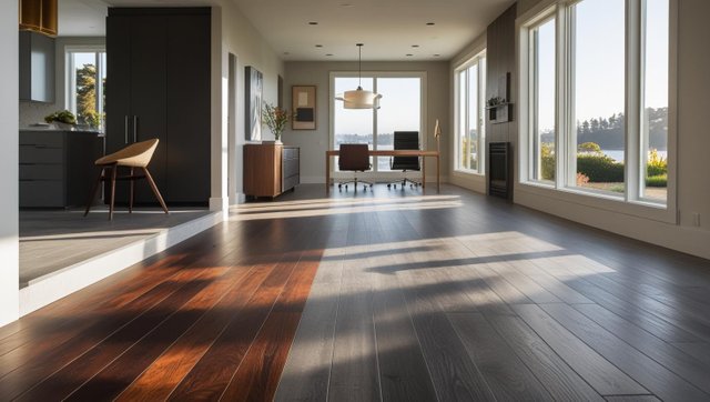 _A modern Bay Area interior featuring a seamless view of hardwood, tile, and laminate flooring in different sections of the space. Focus on the flooring textures and finishes with natural light highlighting the sur.jpg