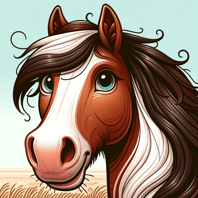 DALL·E 2023-11-18 00.09.56 - A detailed cartoon-style illustration of a horse's face, focusing on the muzzle. The horse has expressive eyes and a friendly demeanor. Its mane is fl.png