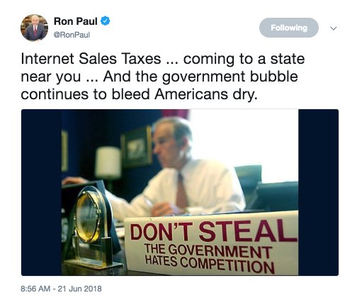 Ron Paul on Twitter Internet Sales Taxes ... coming to a state near you ... And the government bubble continues to bleed Amer… 18-06-28 15-15-45.jpg
