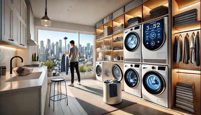 Geo 3 A modern laundry room in Vancouver British Columbia featuring advanced appliances There is a smart washing machine with auto-dispense detergent and.jpeg