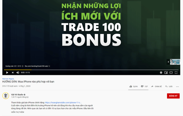 quảng cáo hiển thị trong video