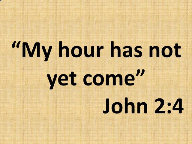 The first miracle of the Lord, Jesus changes water into wine. My hour has not yet come. John 2,4.jpg