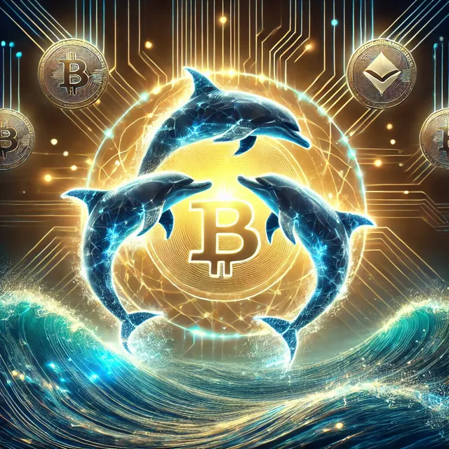 DALL·E 2024-10-27 19.12.37 - A symbolic representation of the achievement of the 'Triple Dolphin' title on the STEEM blockchain. Three dolphins swimming gracefully together in a s.webp