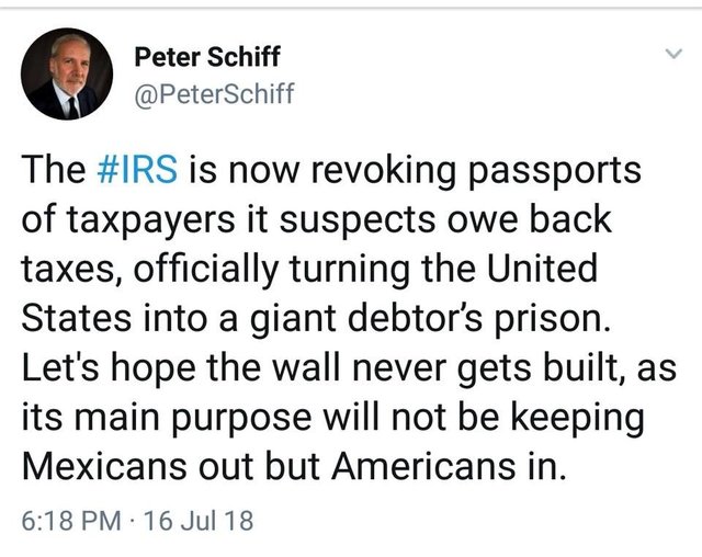 Peter Schiff tweet on prison