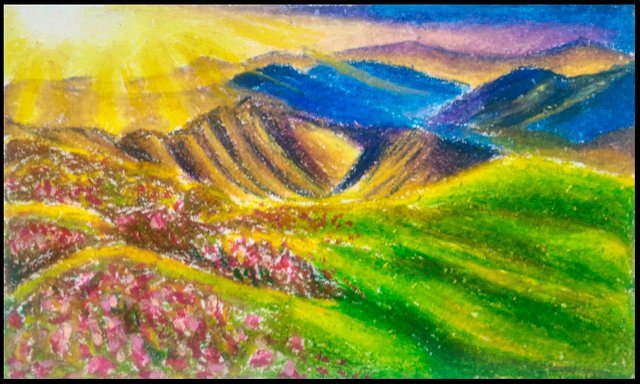 Easy Oil Pastel Landscape painting for beginners, MOUNTAIN SCENERY