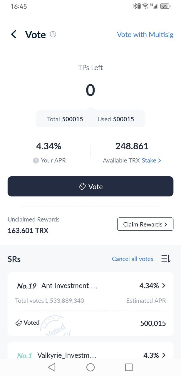 TRX Friday Initiative :: 500015 TRON Power Used to Vote SRs
