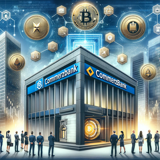 Consulting24.co - An image representing Commerzbank, a major German bank, receiving a crypto custody license. The image should feature a modern bank building..png