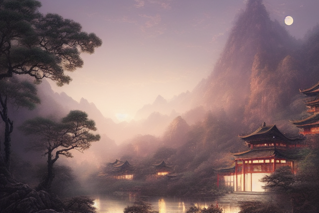 00021-2730669870-a beautiful painting of chinese - style ancient architecture city group built like a forest, in night, bright moonlight and star.png