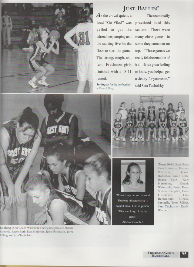 2000-2001 FGHS Yearbook Page 95 Frosh Girls Basketball Erica, Shalane Cambell Quote.png