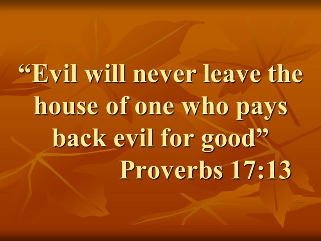 Wisdom seeker. Evil will never leave the house of one who pays back evil for good. Proverbs 17,13.jpg