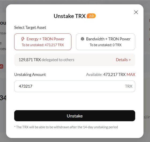 Tron Energy FAQ :: How to unstake my TRX?