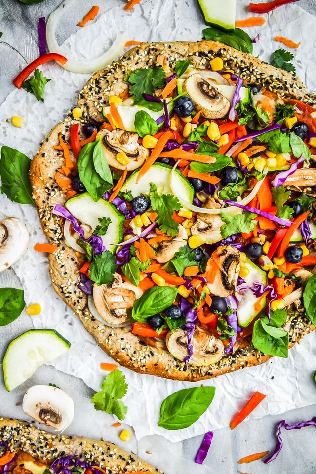 Rainbow Veggie Hummus Pizza & Everything Bagel Crust (Vegan)#pizza-3.jpg