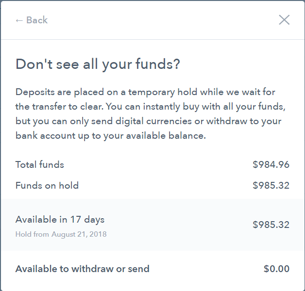 Why Is Coinbase Holding My Funds? - Sent 35 104 11 Usd To Coinbase Never Received Bitcoins Hacker News : Funds on hold is the fiat currency value of your recent bank deposits and crypto purchased with those deposits.