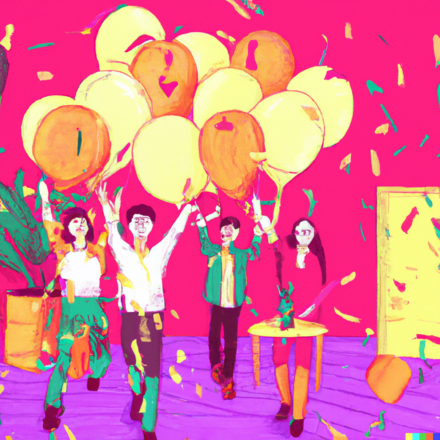 DALL·E 2023-06-10 17.30.20 - Prompt 4_ __imagine prompt_ A startup team celebrating a successful launch of their product, with confetti, balloons, and champagne bottles popping, D.png