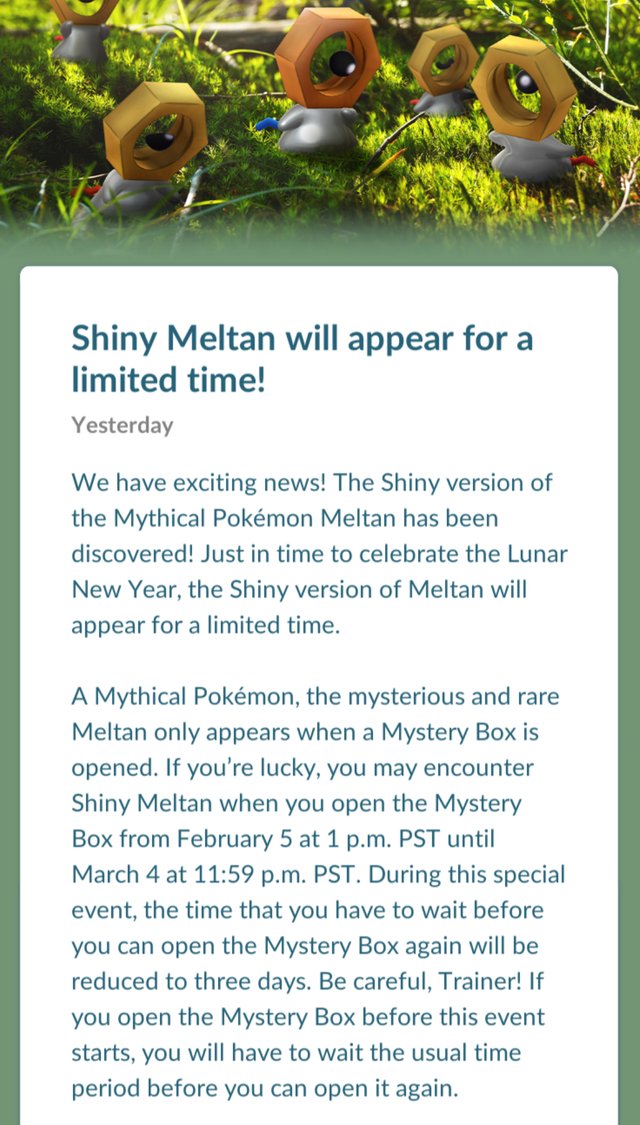 Pokemon Go: Mystery Box Changes and Shiny Meltan! — Steemit