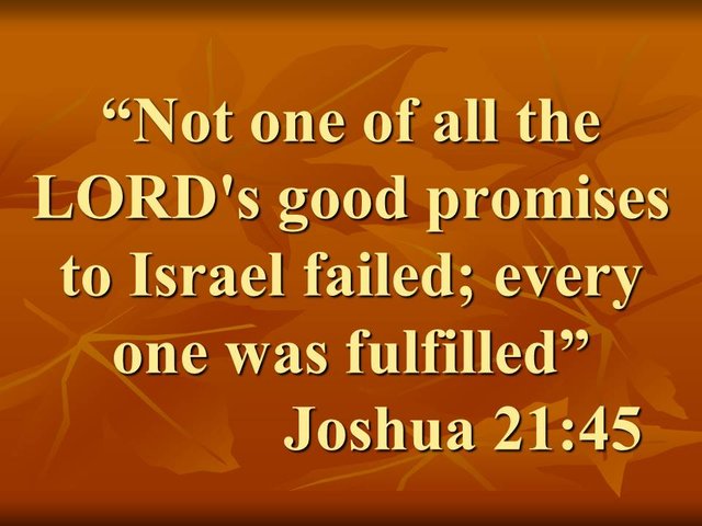 Prophetic history. Not one of all the LORD's good promises to Israel failed; every one was fulfilled.jpg