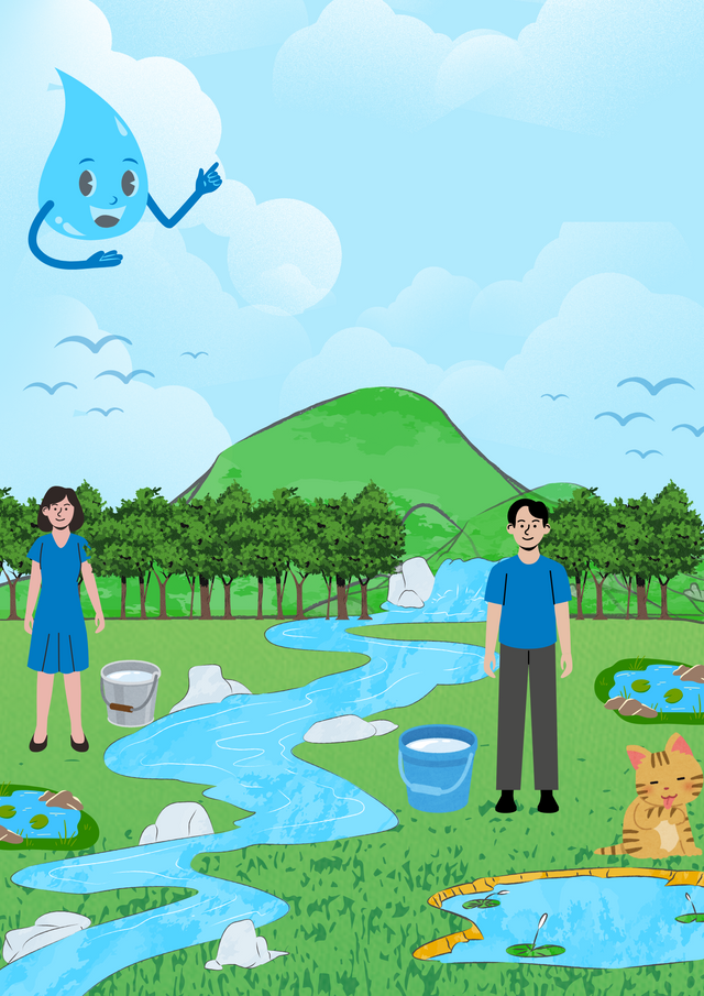 Blue and Green Illustrative Save Water Save Life Poster.png