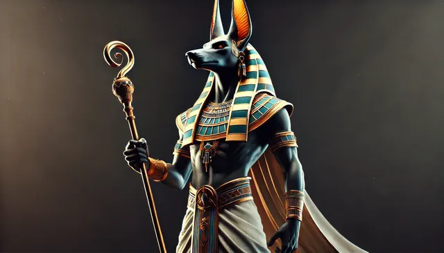 DALL·E 2024-07-12 13.37.50 - Anubis, the ancient Egyptian god, standing in a majestic pose without any background. He has the head of a jackal and is dressed in traditional ancien.webp