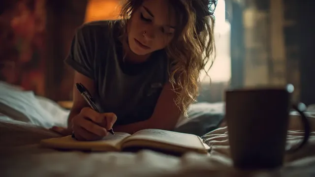 woman jotting down expenses in a notebook