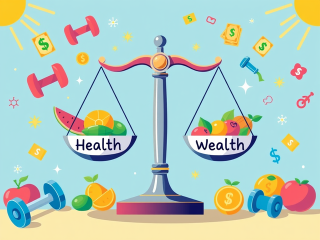 A_vibrant_illustration_showing_a_balance_scale_with_Health_on_one_side_and_Wealth_on_the_other_surrounded_by_symbols_of_fitness_like_dumbbells_fruits_and_money_icons_The_background_should_be_bright_and_uplifting__.png