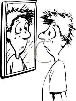 0511-0902-0418-3909_Black_and_White_Cartoon_of_a_Kid_Looking_at_His_Pimples_in_a_Mirror_clipart_image.jpg
