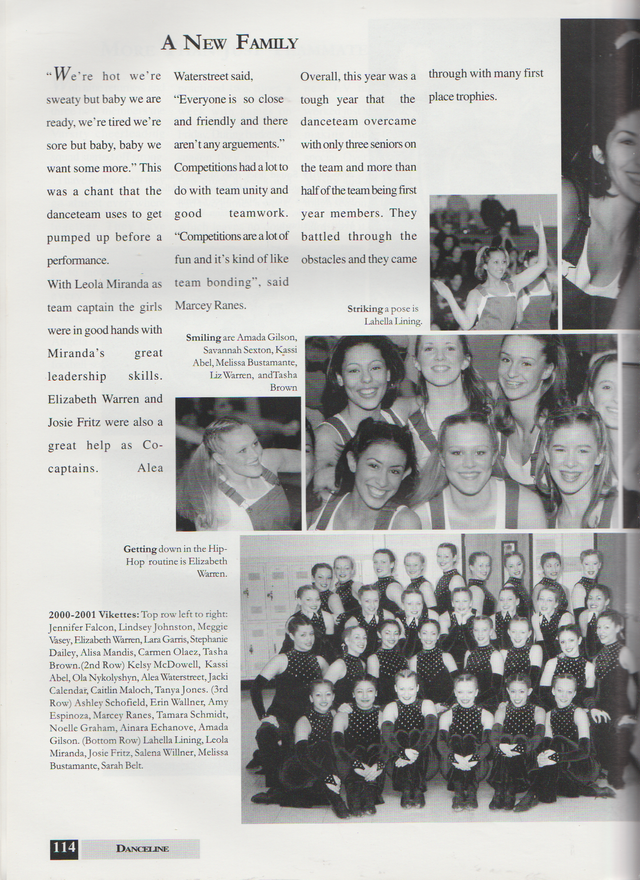 2000-2001 FGHS Yearbook Page 114 Dance Team Salena Willner, Liz Warren.png