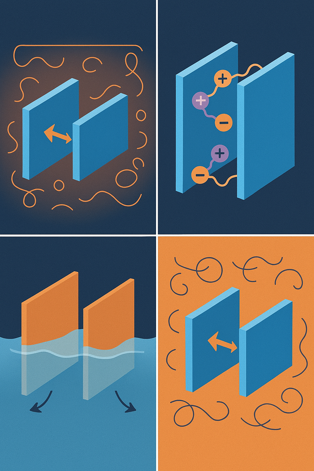 create an image of two sheets of paper immersed in water being pushed together.png