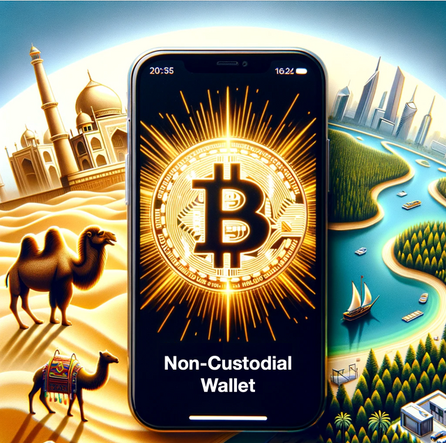 Consuting24.co Photo of a mobile app splash screen featuring a radiant Bitcoin logo. Surrounding the logo are animated landmarks from Dubai, Lithuania, and Estonia. .png