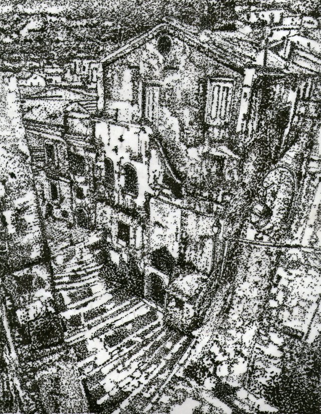 vista aerea de poblado veneciano, puntillismo..jpg