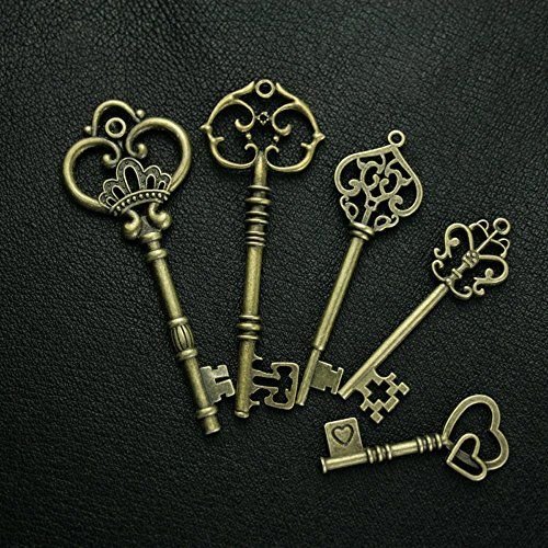 5pcs Steampunk Victorian Antique Bronze Skeleton Key Pendant Charm Necklace.jpeg